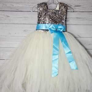 HANDMADE SILVER SEQUIN AND OFF WHITE TULLE GIRLS